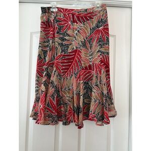 Y2K Ruby Rd. Red Women's Red Tropical Leaf Print Midi Skirt Whimsigoth Size 8 M‎